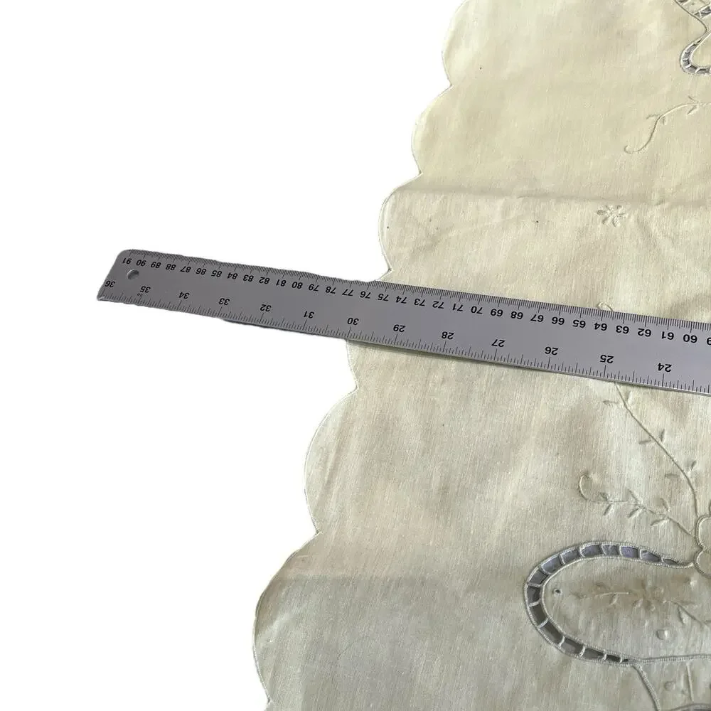 Vintage Linen Cutwork Tablecloth Pale Yellow Cream Vintage Teacloth Table Cover